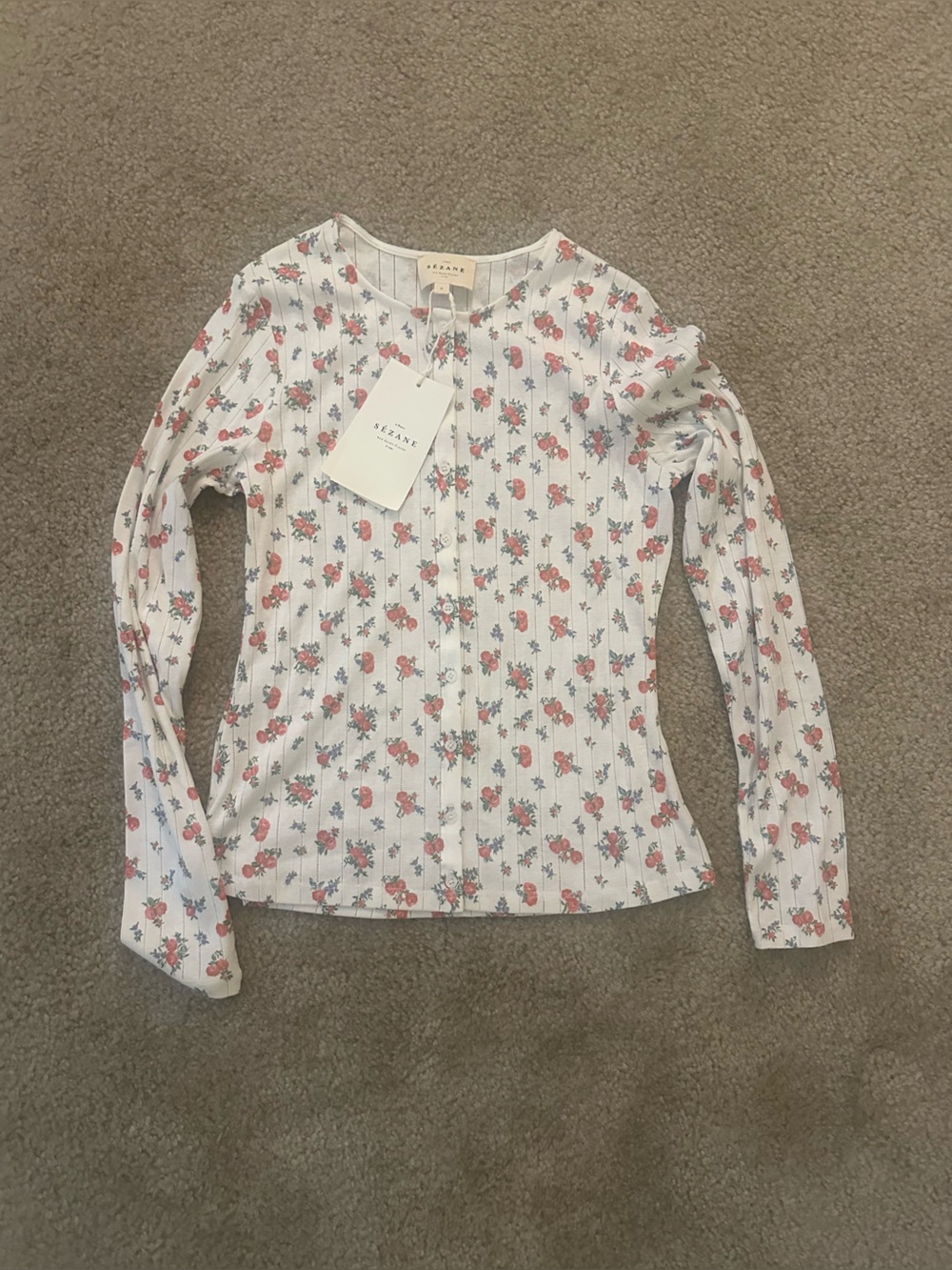 Sezane Lenie T-Shirt in Floral Pink White Print